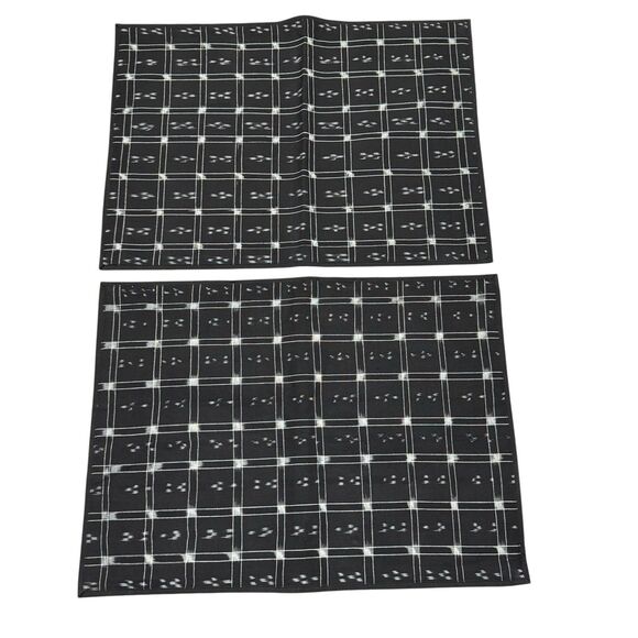 Crate & Barrel Placemats Black Cotton Checkered Pique Woven Rectangle X4 NEW - Picture 2 of 9